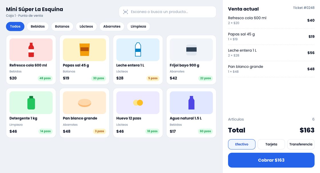 Proyecto de ejemplo: app punto de venta para abarrotes con ticket y cobro