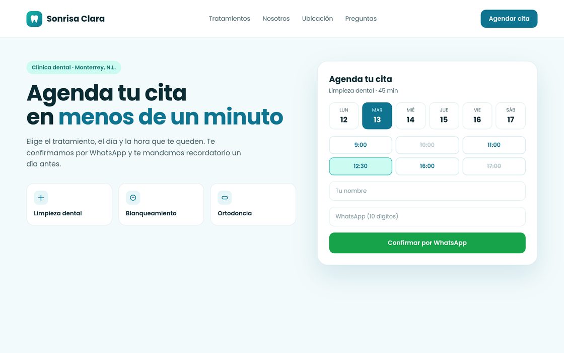 Proyecto de ejemplo: página de una clínica dental con agenda de citas