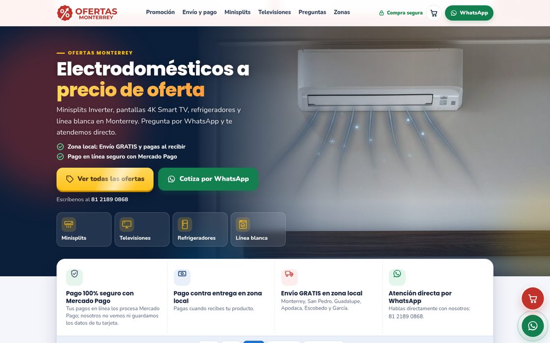 Página de inicio de la tienda en línea Ofertas Monterrey